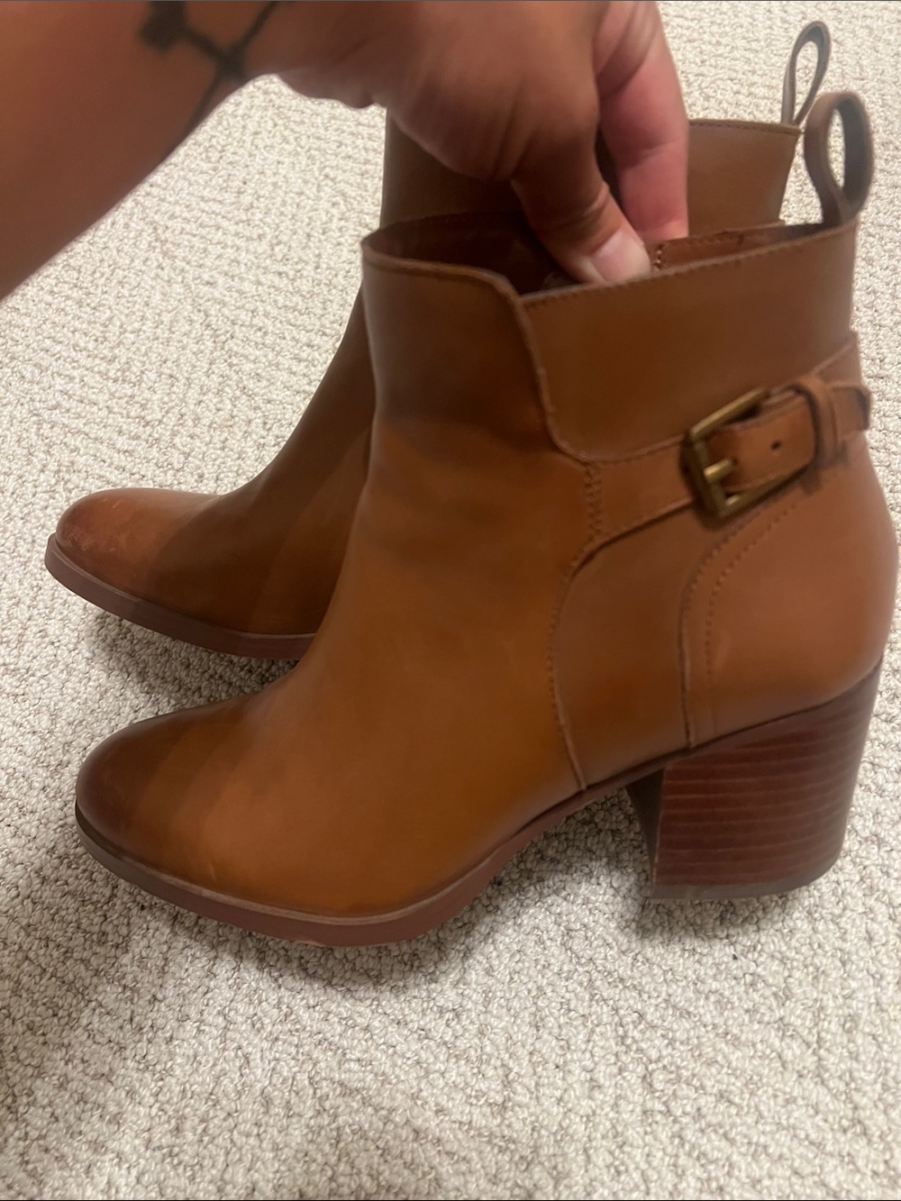 Ralph Lauren Women's Tan Leather Ankle Boots with Buckle